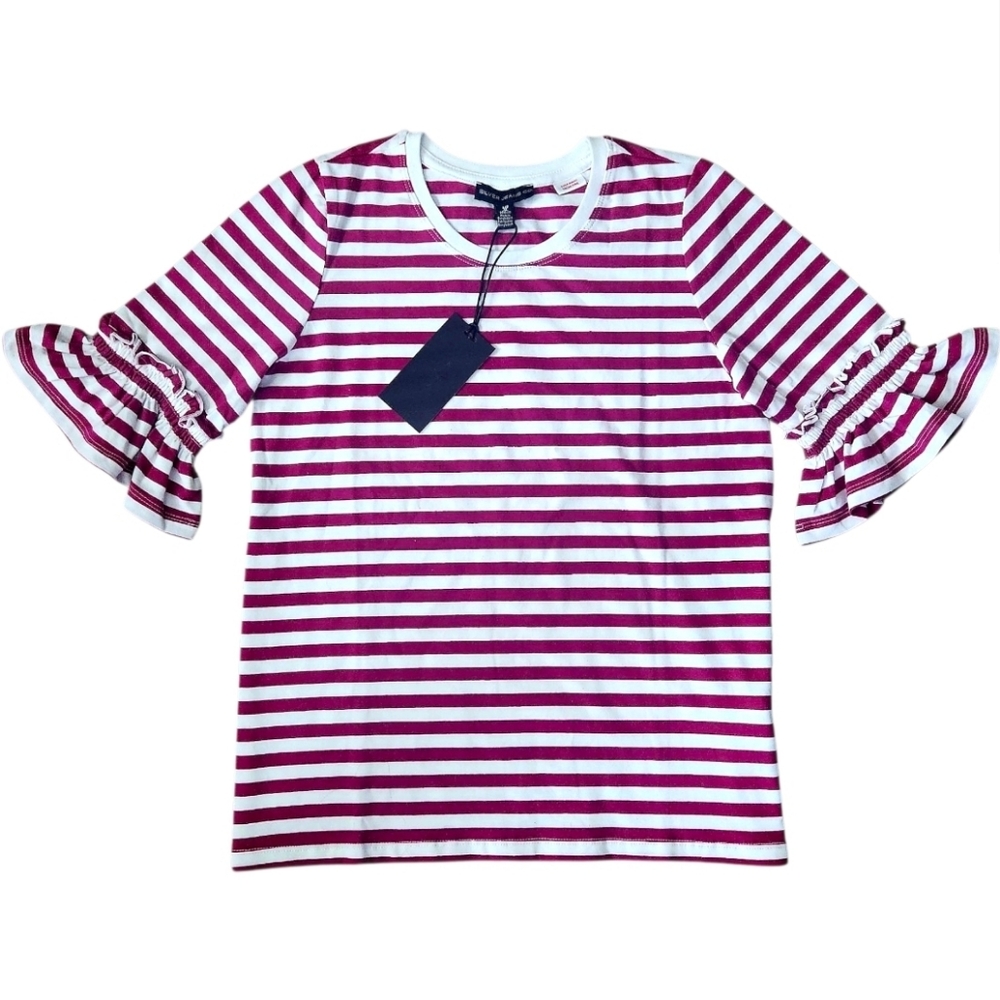 NWT Silver Jeans Co Girls Blouse Strips Pink White Ruffle Sleeve Top Kids Size L